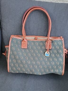 Brown Monogram Tote Bag with Leather Trim
